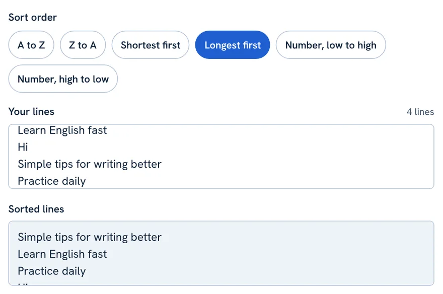 Line sorter with Longest first sorting titles by length