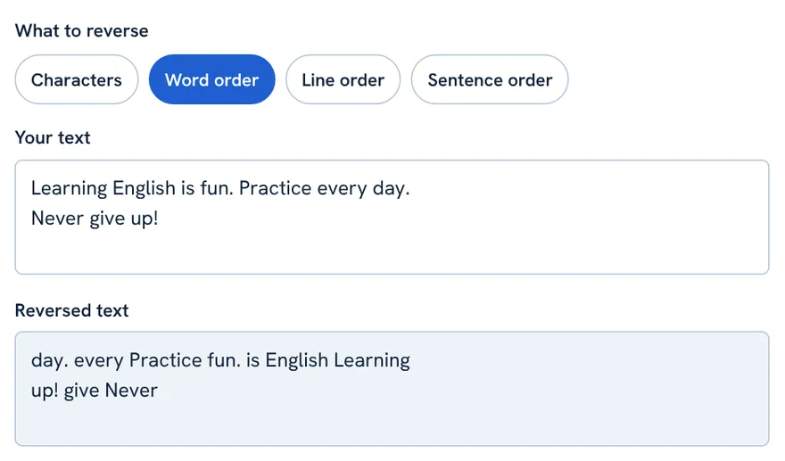 Text reverser with Word order mode selected