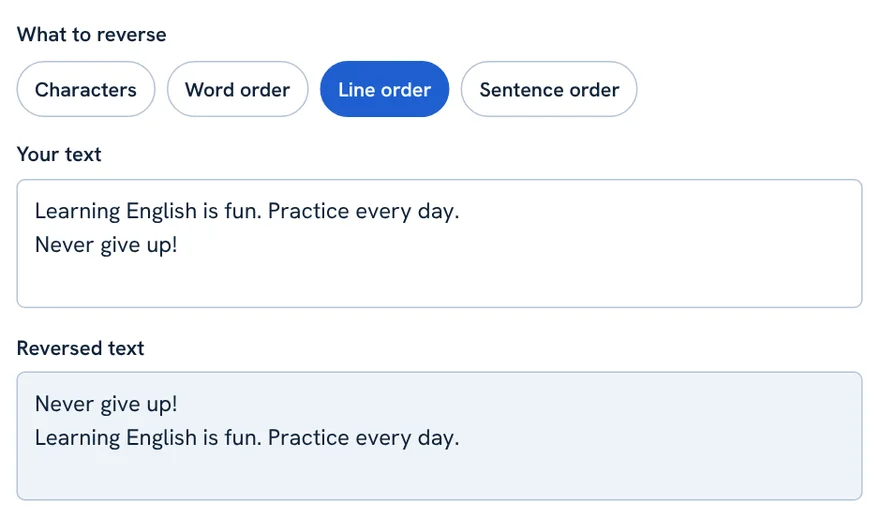 Text reverser with Line order mode selected