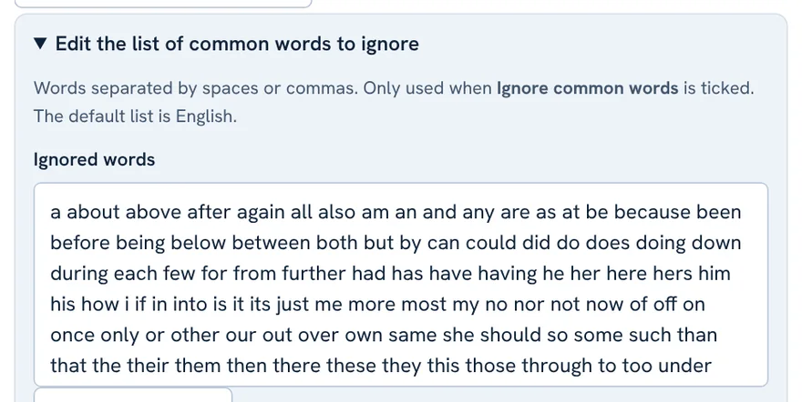 Editable list of common words to ignore in the word counter